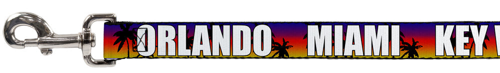 Dog Leash - Florida Cities Palm Tree Sunset/White
