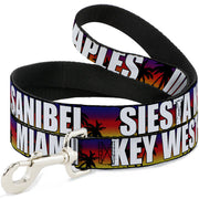 Dog Leash - Florida Cities Palm Tree Sunset/White