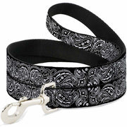 Dog Leash - Floral Paisley2 Black/White
