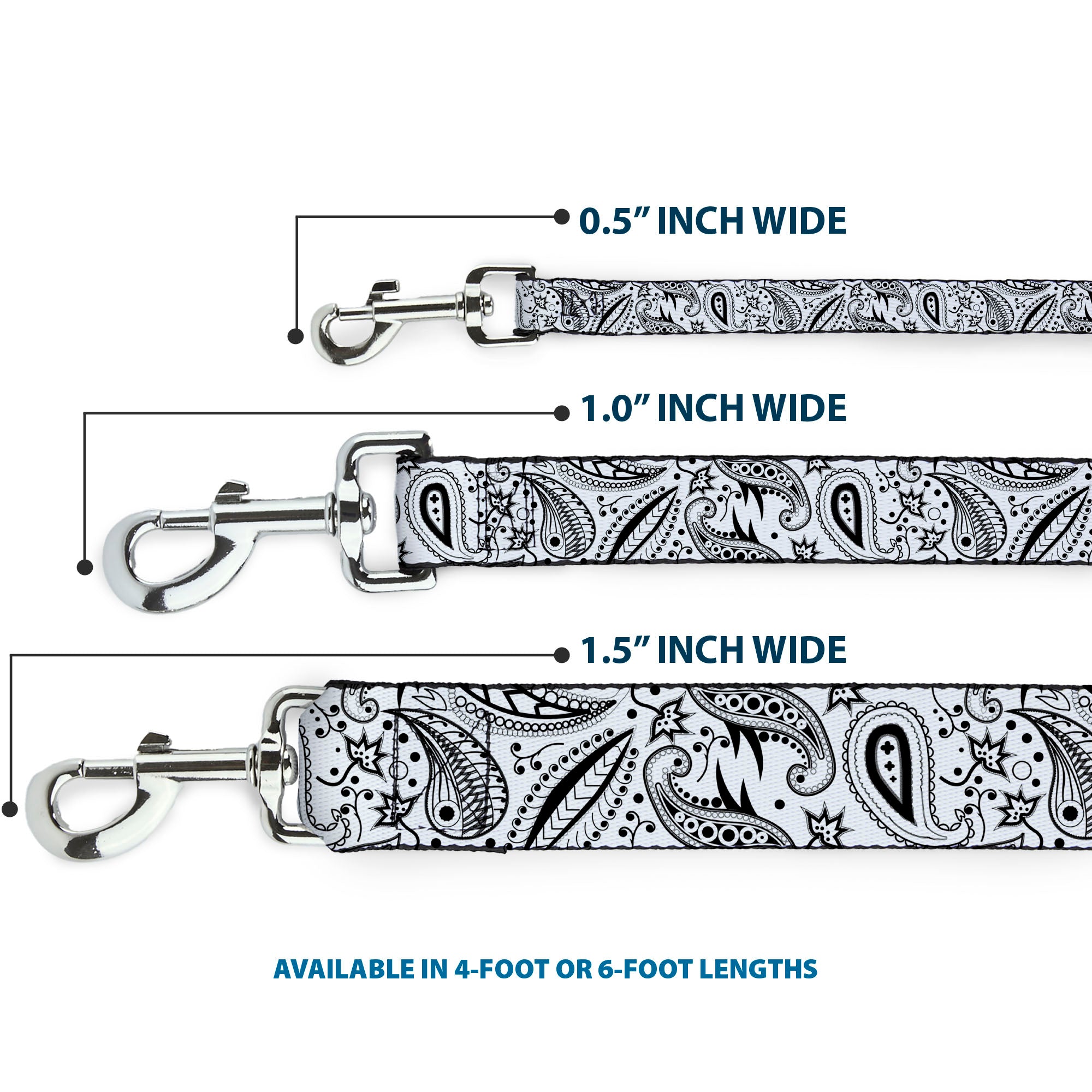 Dog Leash - Floral Paisley3 White/Black