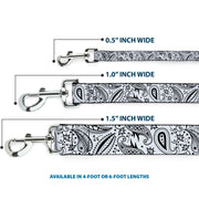 Dog Leash - Floral Paisley3 White/Black