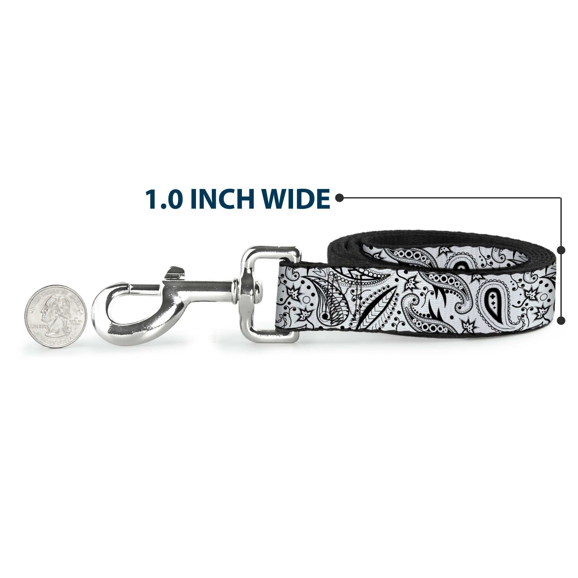 Dog Leash - Floral Paisley3 White/Black