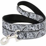 Dog Leash - Floral Paisley3 White/Black