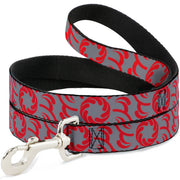 Dog Leash - Floral Pinwheel CLOSE-UP Gray/Red