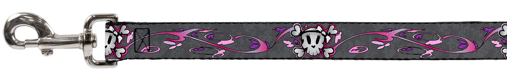 Dog Leash - Girlie Skull Gray