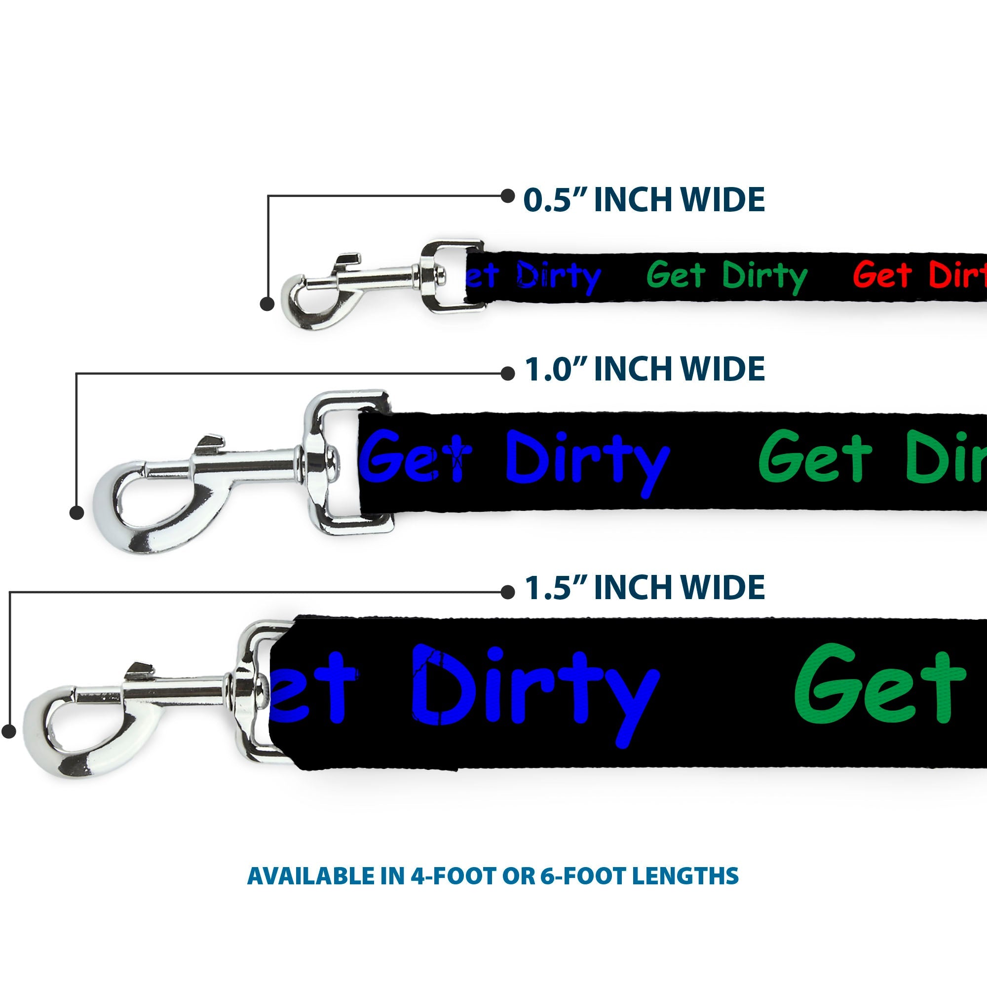Dog Leash - GET DIRTY Black/White/Blue/Green/Red