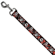 Dog Leash - Girlie Skull Black/Red
