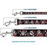 Dog Leash - Girlie Skull Black/Red