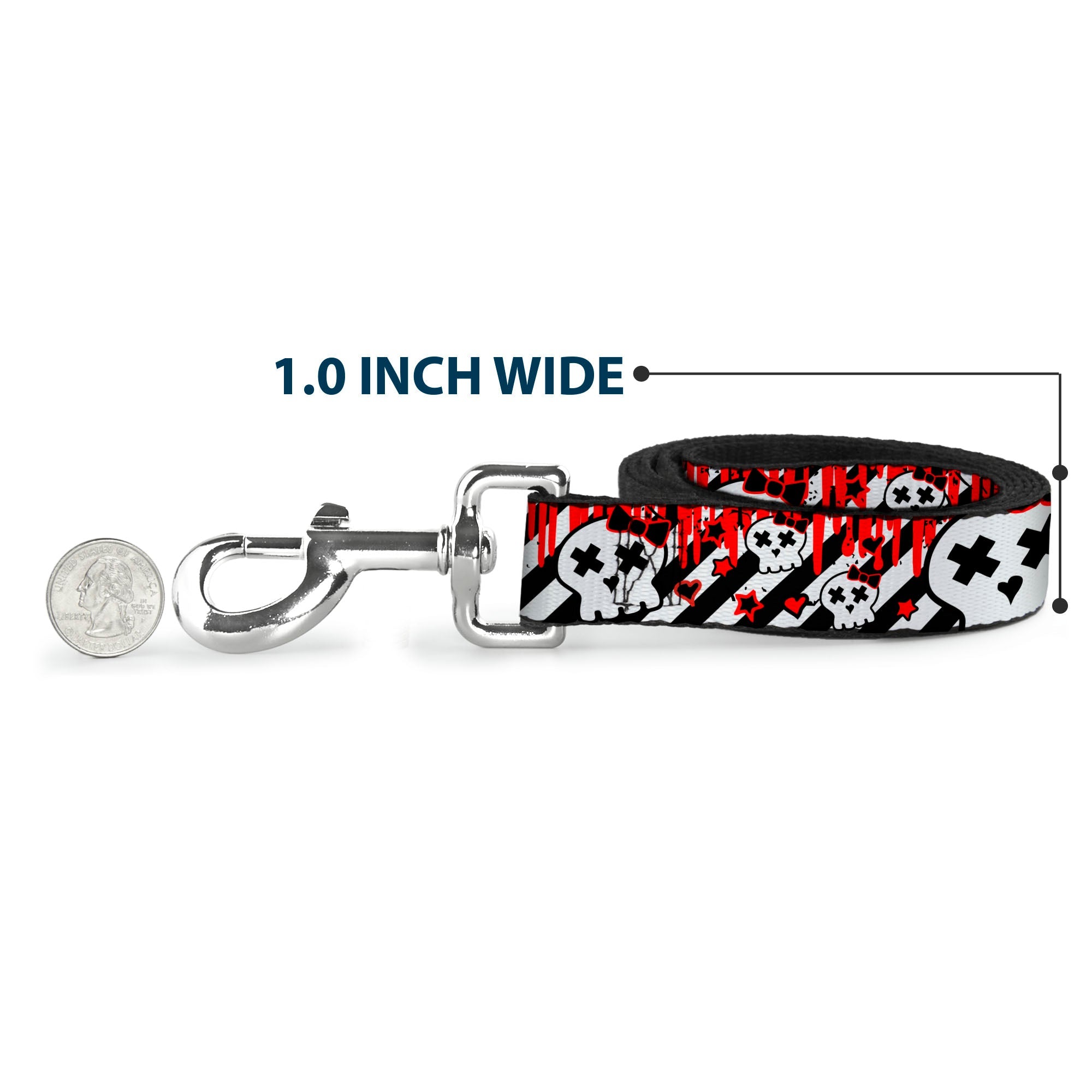 Dog Leash - Girlie Skull Black/White w/Red Paint Drips