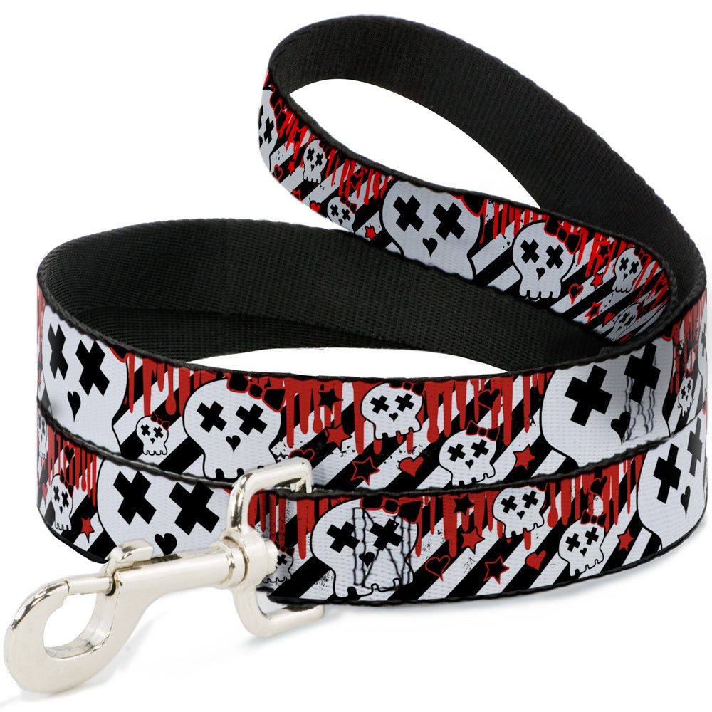Dog Leash - Girlie Skull Black/White w/Red Paint Drips