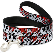 Dog Leash - Girlie Skull Black/White w/Red Paint Drips