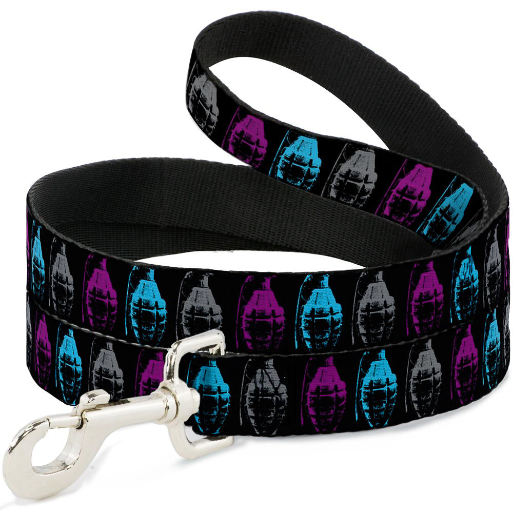 Buckle-Down Dog Leash - Grenades Black/Gray/Purple/Baby Blue