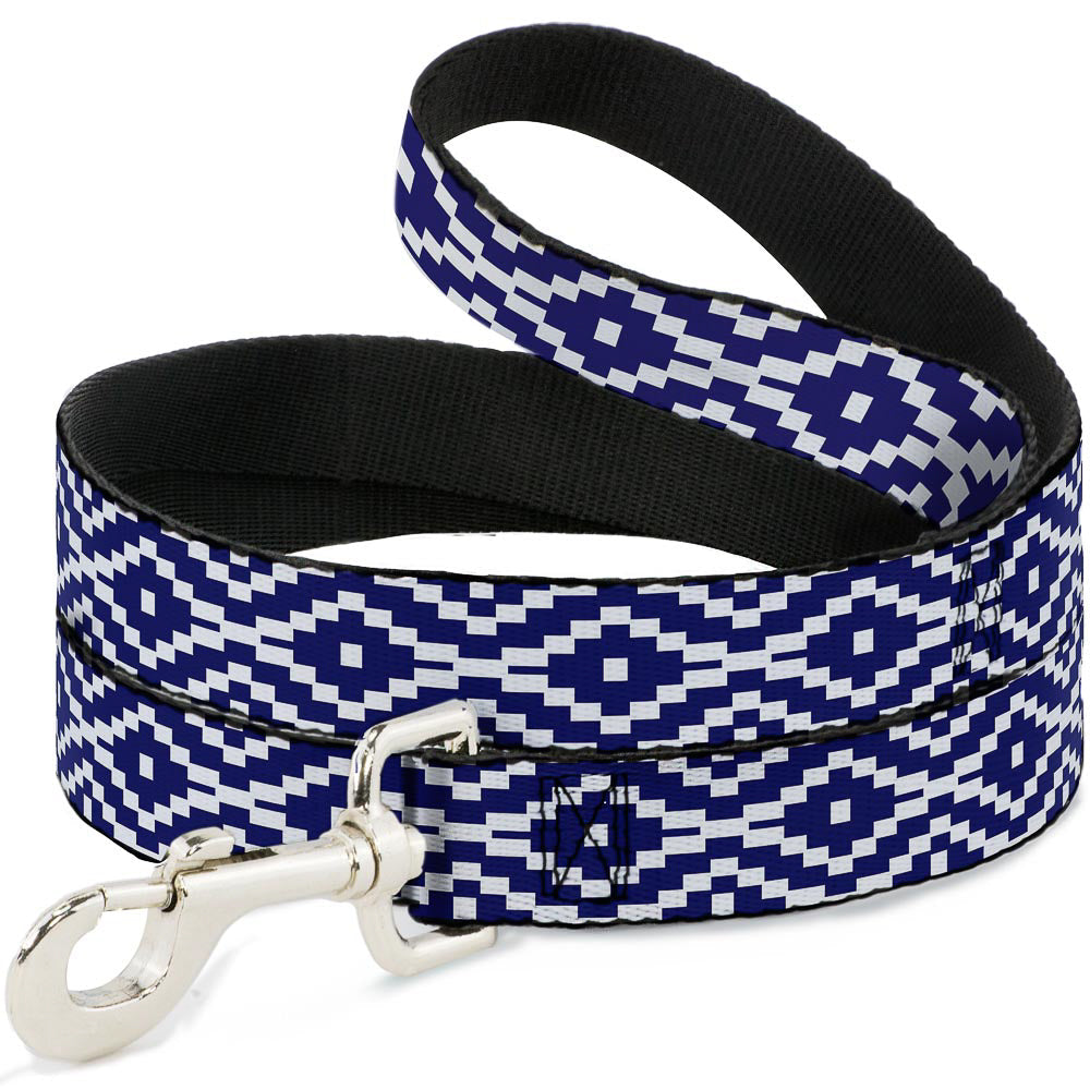Dog Leash - Geometric Diamond Blue/White