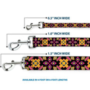 Dog Leash - Geometric Sunburst Black/Pink/Yellow/Blue