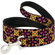 Dog Leash - Geometric Sunburst Black/Pink/Yellow/Blue