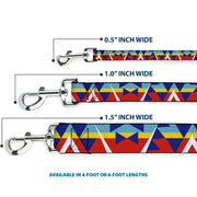 Dog Leash - Geometric Triangles/Stripe Red/White/Blues/Yellow