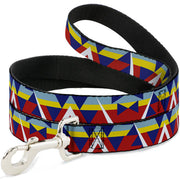 Dog Leash - Geometric Triangles/Stripe Red/White/Blues/Yellow