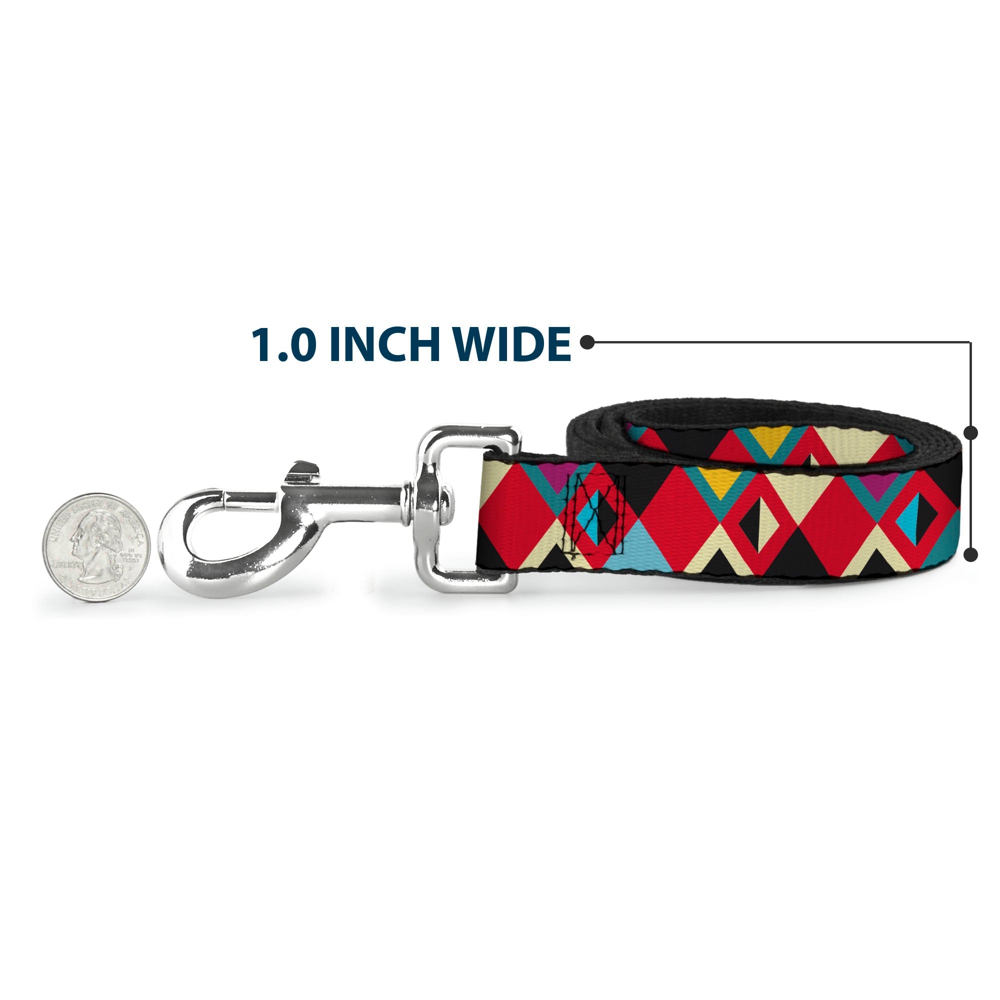 Dog Leash - Geometric9 Black/Red/Turquoise/Ivory