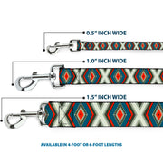 Dog Leash - Geometric Diamonds Grays/Red/Turquoise