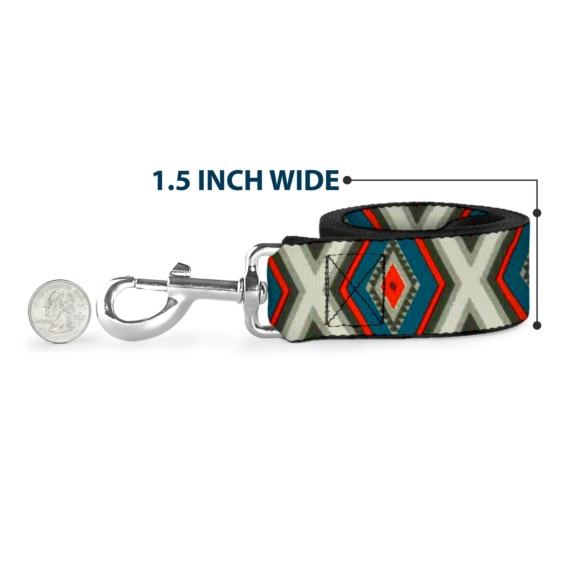 Dog Leash - Geometric Diamonds Grays/Red/Turquoise