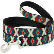 Dog Leash - Geometric Diamonds Grays/Red/Turquoise