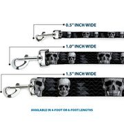 Dog Leash - Geometric 3-D Skull Face/Chevron Black/Grays/White