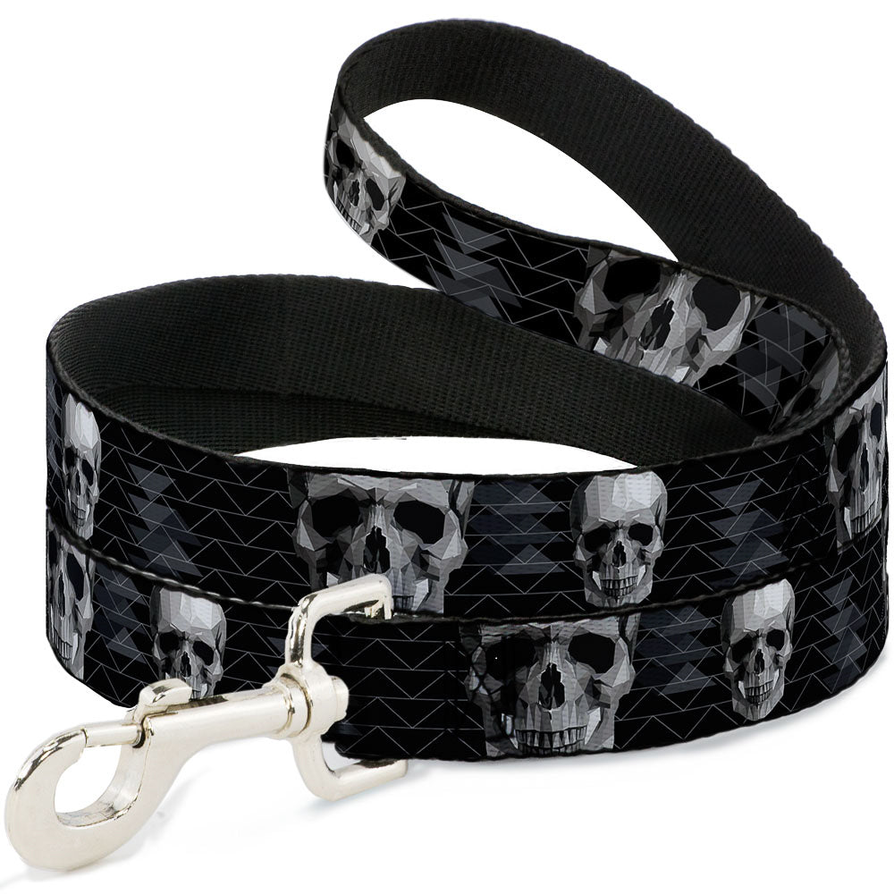 Dog Leash - Geometric 3-D Skull Face/Chevron Black/Grays/White