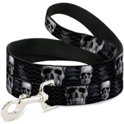 Dog Leash - Geometric 3-D Skull Face/Chevron Black/Grays/White