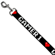 Dog Leash - GAMER 1/Heart 8-Bit Black/White/Red