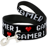 Dog Leash - GAMER 1/Heart 8-Bit Black/White/Red