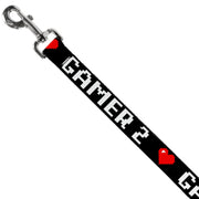 Dog Leash - GAMER 2/Heart 8-Bit Black/White/Red