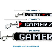Dog Leash - GAMER 2/Heart 8-Bit Black/White/Red