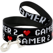 Dog Leash - GAMER 2/Heart 8-Bit Black/White/Red