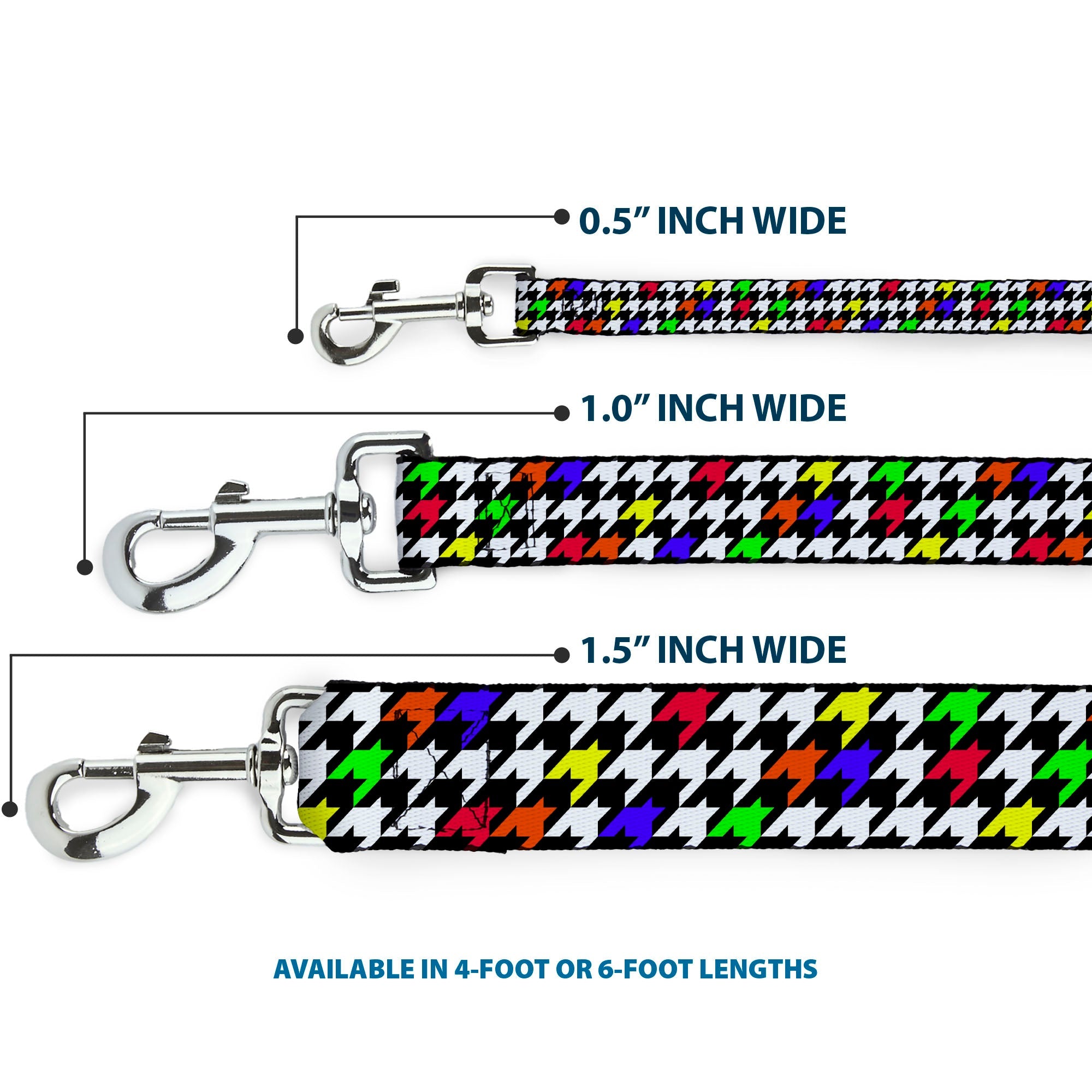 Dog Leash - Houndstooth Black/White/Multi Neon