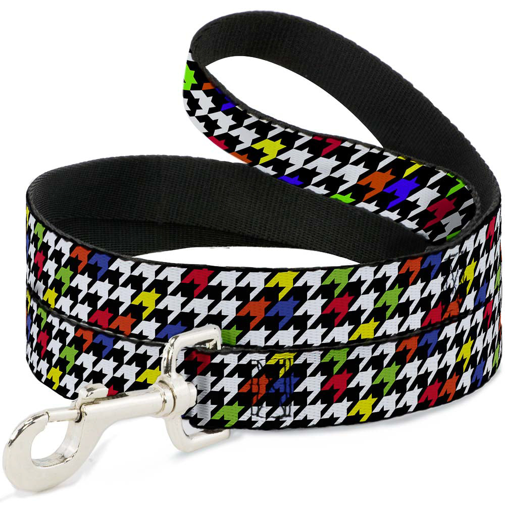 Dog Leash - Houndstooth Black/White/Multi Neon