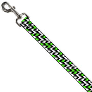 Dog Leash - Houndstooth Black/White/Neon Green