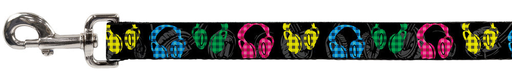 Dog Leash - Headphones Buffalo Plaid Black/Neon