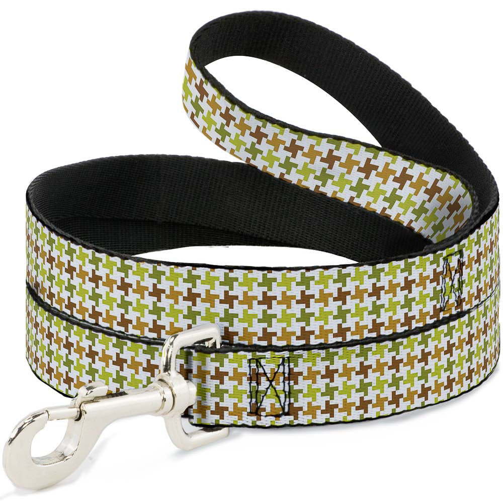 Dog Leash - Houndstooth White/Green/Brown