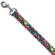 Dog Leash - Hearts Black/Multi Color