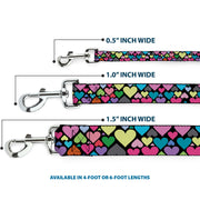 Dog Leash - Hearts Black/Multi Color