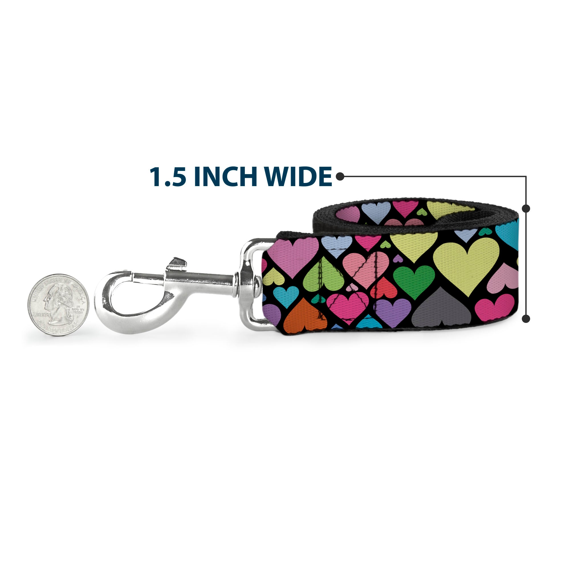 Dog Leash - Hearts Black/Multi Color