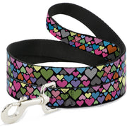 Dog Leash - Hearts Black/Multi Color