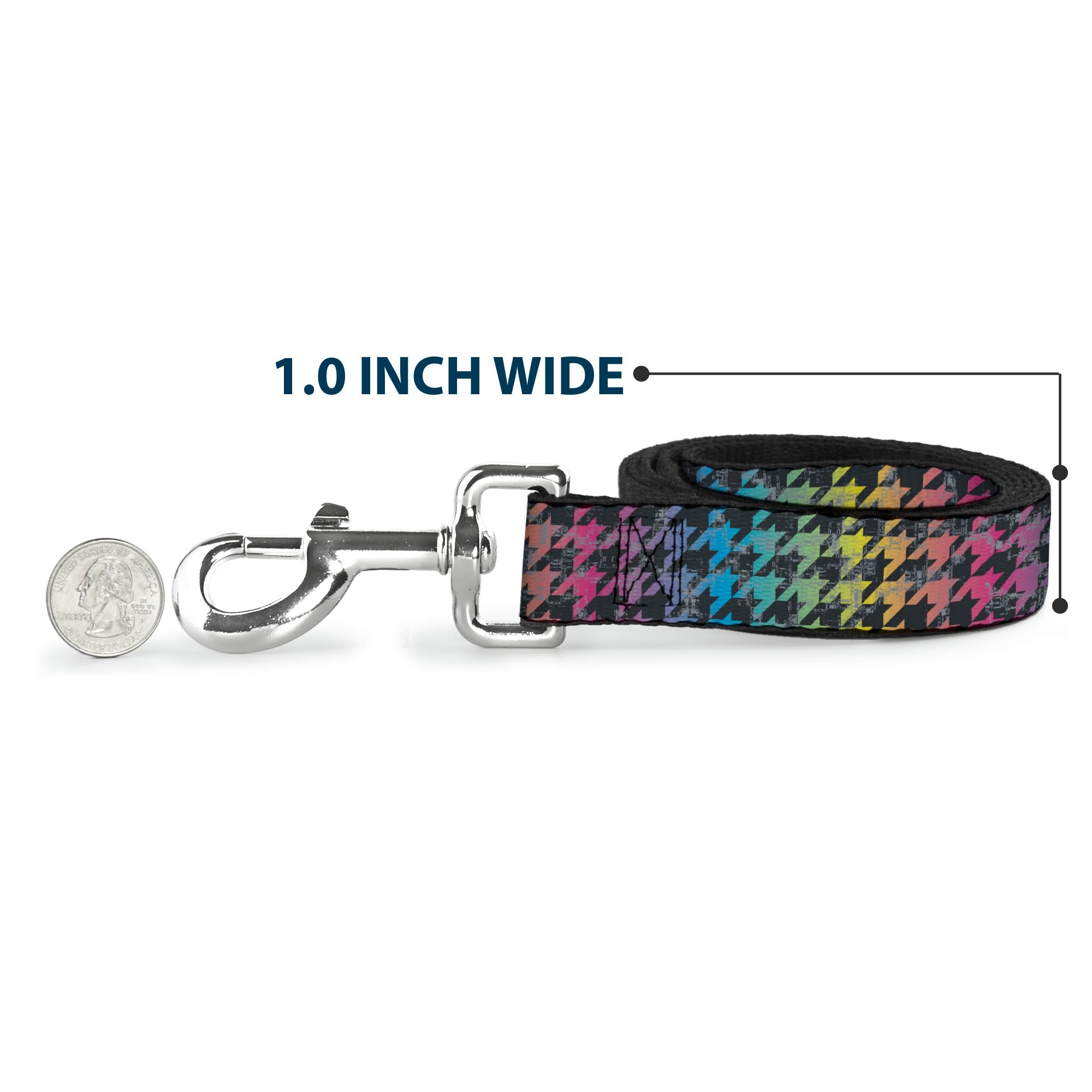 Dog Leash - Houndstooth Black/Rainbow