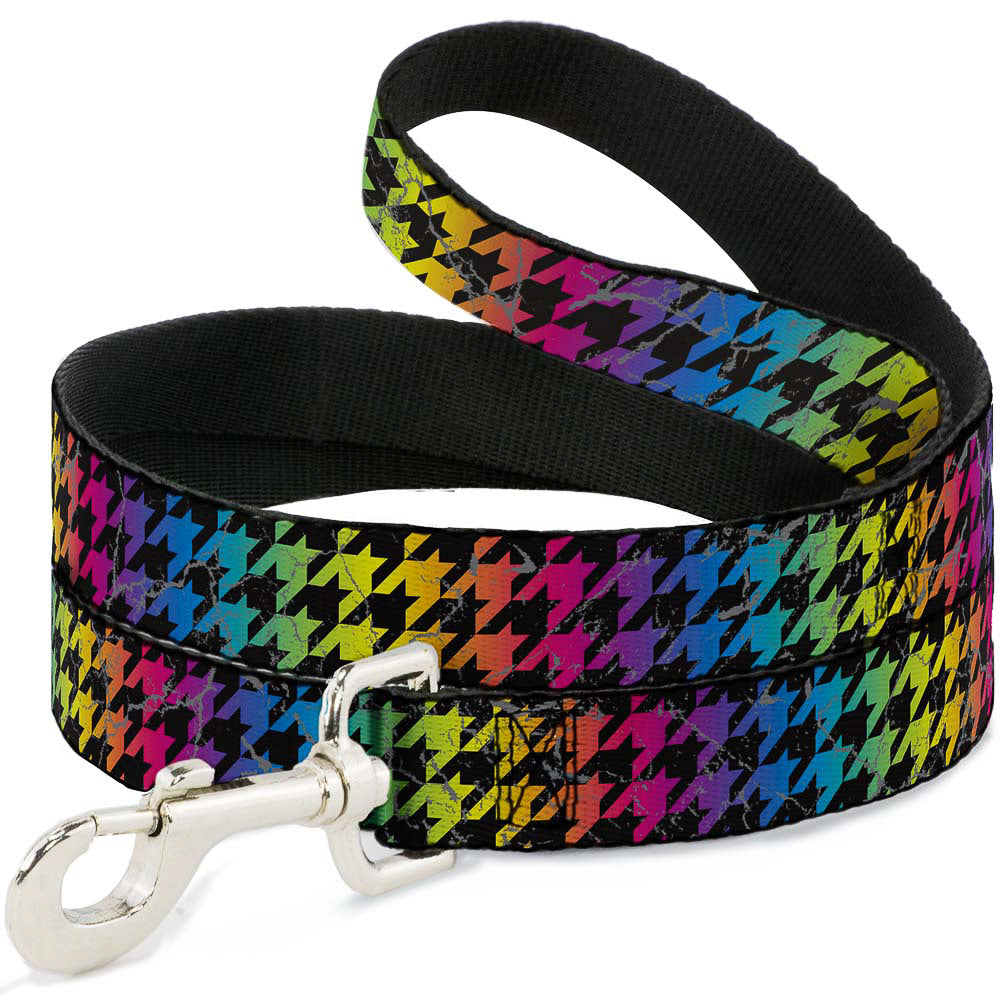 Dog Leash - Houndstooth Black/Rainbow