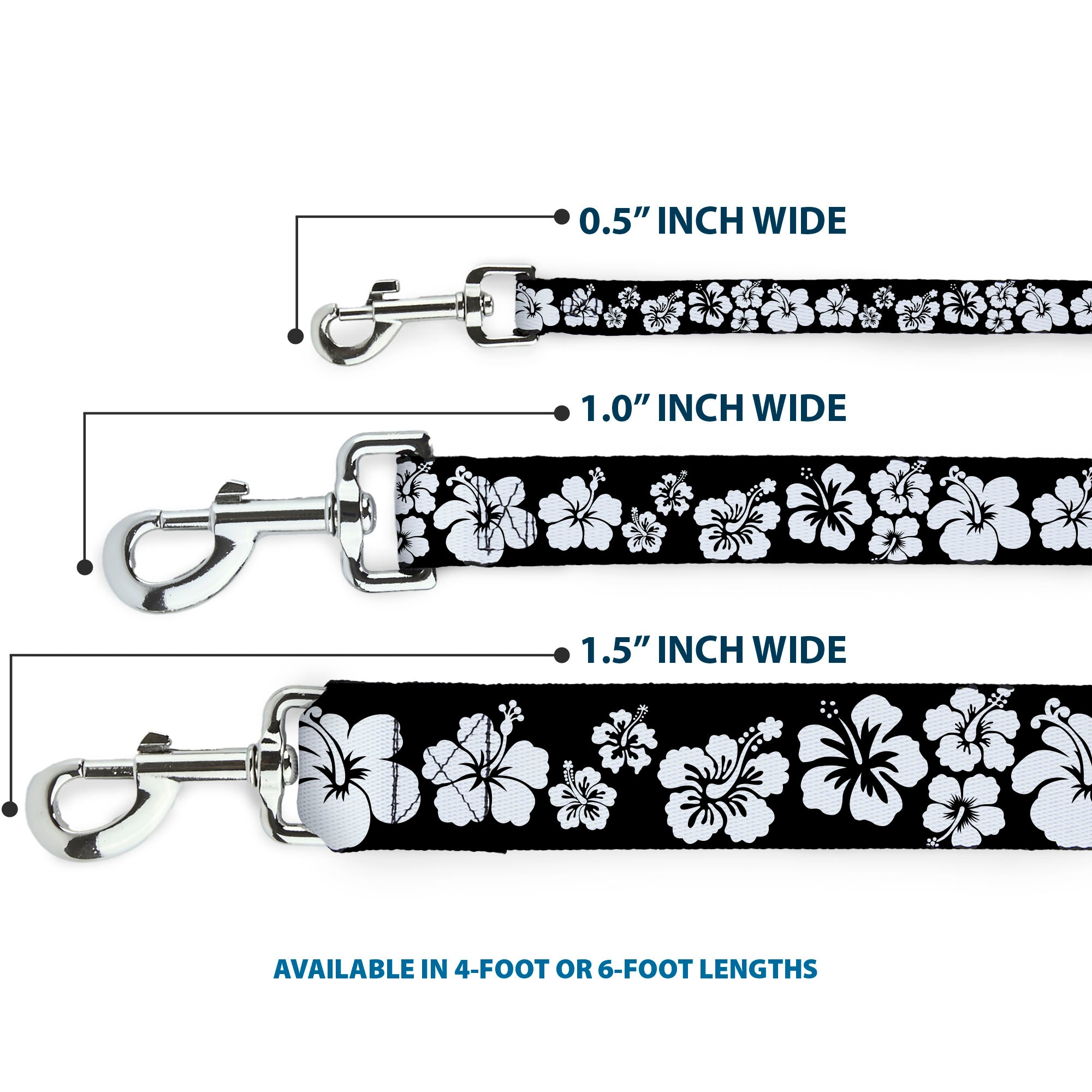 Dog Leash - Hibiscus Black/White