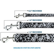Dog Leash - Hibiscus Outline Black/White