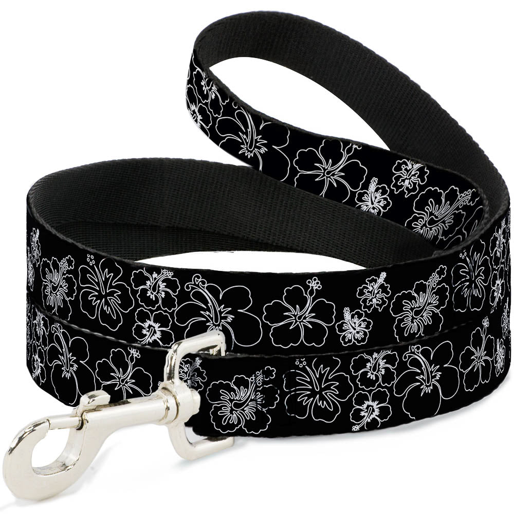 Dog Leash - Hibiscus Outline Black/White