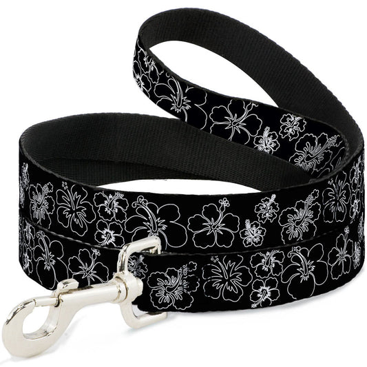 Dog Leash - Hibiscus Outline Black/White