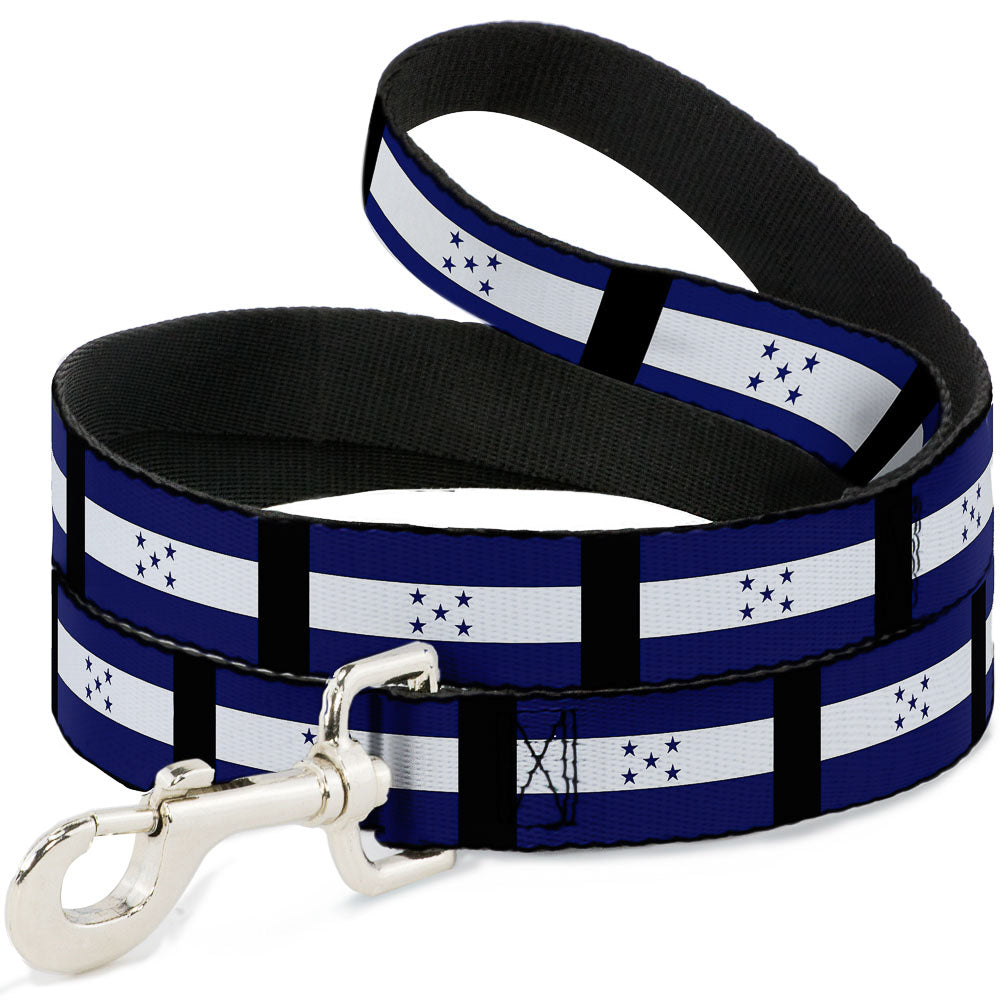 Southlake Paws dog leash featuring Honduras flag design with blue and white stripes and stars, sturdy metal clip.