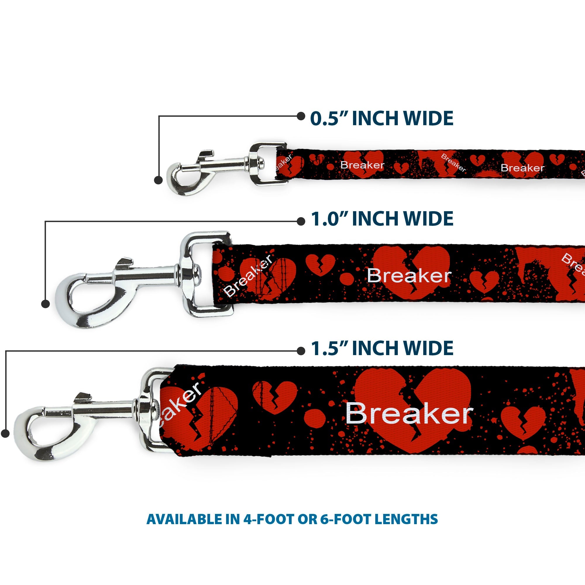 Dog Leash - Heart Breaker Black/White/Red